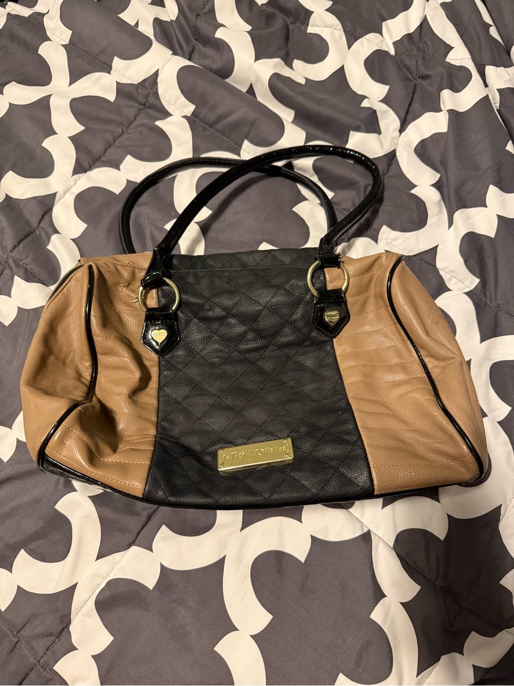 Betsey Johnson Black & Tan Quilted Weekender Bag